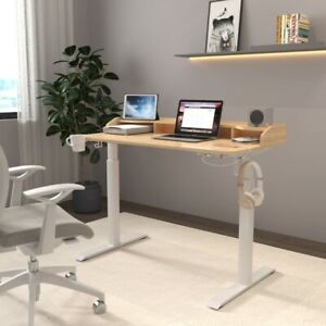 Mainstays Height Adjustable Standing Desk with USB & Type C in Natural Wood