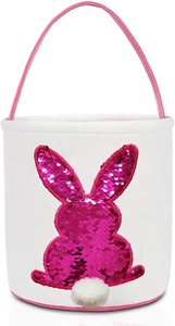 Easter Basket Bags, Bunny Tote Bag Bucket for Easter Eggs, Toys, Candy, Gifts (P - Picture 1 of 12