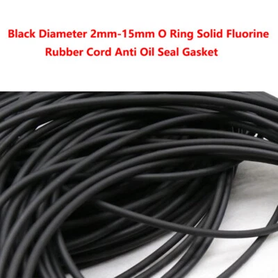 Black Diameter 2mm-15mm O Ring Solid Fluorine Rubber Cord Anti Oil Seal Gasket  - Image 1 of 4
