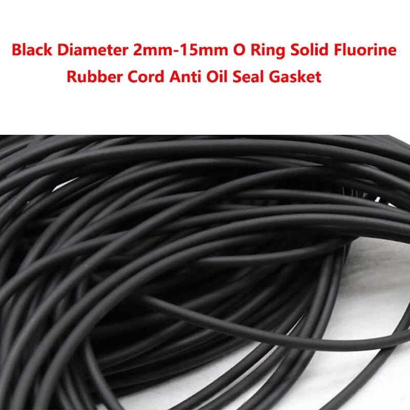 Black Diameter 2mm-15mm O Ring Solid Fluorine Rubber Cord Anti Oil Seal Gasket  - Image 1 of 4