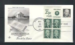 USA SC # 1278b Jefferson FDC Pane of 4 + 2 Labels FDC . Artcraft Cachet.... - Picture 1 of 1
