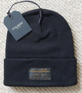 Genuine FILSON Seattle Made In USA Black Logo Patch BEANIE Hat UNISEX Toque - Picture 1 of 11