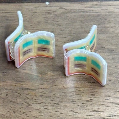 NEW Piper K Set of 2 Small Open Book Hair Clips, Shimmer Yellow, blue, red - Image 1 of 3