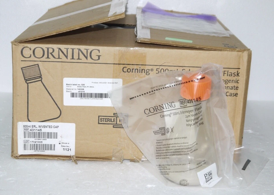 Corning 500ml Erlenmeyer Flask 431145 Vent Cap 2um Sterile