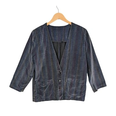 Chaqueta Blazer Vintage Terciopelo Whimsigoth Lagenlook Azul Sencillo Pecho S M Foto 1 de 4