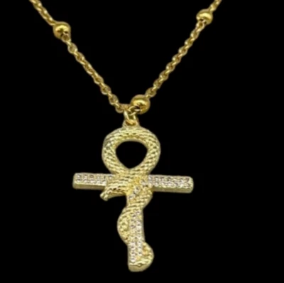 Collana uomo e donna catenina mista perline croce brillantata color oro serpente - Immagine 1 di 4