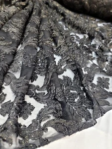 Lace Stretch Fabric DamaskbFloral 60" W Black Nylon Spandex Sold by the Yard. - Picture 1 of 10
