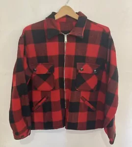 Vintage Red Tartan Plaid Mackinaw Wool Jacket Coat Size M Talon Zip - Picture 1 of 3