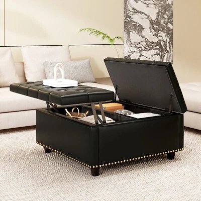 Square Storage Bench Footstool Coffee Table with 2 Storage Doors for living Room - Image 1 of 4