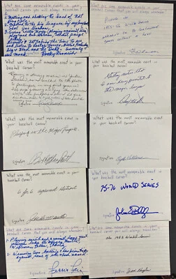 Baseball Greats Signed Index Card Lot of 10 greatest moments Elliott Maddox MLB - Image 1 of 4