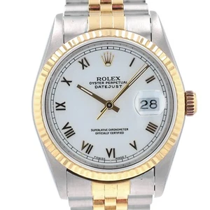 ROLEX MENS DATEJUST TWOTONE WATCH WHITE ROMAN DIAL FLUTED JUBILEE 16233 36MM - Picture 1 of 10