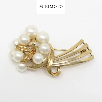 Broche prendedor ramo de perlas NYJEWEL Mikimoto oro amarillo 14k 6,1 mm-7,7 mm Foto 1 de 4