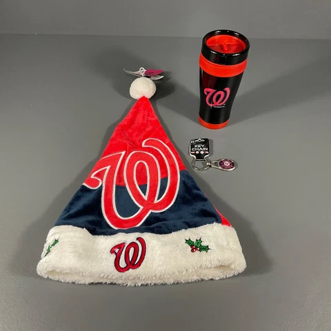 Washington Nationals MLB Ultimate Fan Gift Lot Santa Hat, Stainless Tumbler Cup Cover