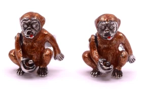 Deakin & Francis Sterling Silver Cheeky Monkey Diamond Eyes Men's Cufflinks - Picture 1 of 7