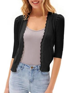 Women's Cropped 1/2 Sleeve Button Down Lightweight Bolero Shrugs Open Cardiga... - Picture 1 of 7