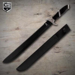 25" BUCKSHOT Black NINJA SWORD Survival SAWBACK BLADE Hunting MACHETE w/ Sheath - Picture 1 of 3