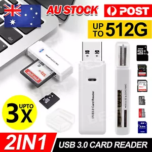 2 In 1 USB 3.0 Card Memory Reader High Speed SD SDHC SDXC Micro Writer Adapter - Picture 1 of 13