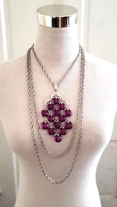 Mint 1955-69 Crown Trifari Waterfall Statement Necklace / Rare Silver & Purple - Picture 1 of 6