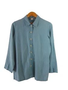 Vtg Freeport Studio by LL Bean Womens XS Blue LS Linen Tunic Shirt Back Tie Boho - Picture 1 of 11