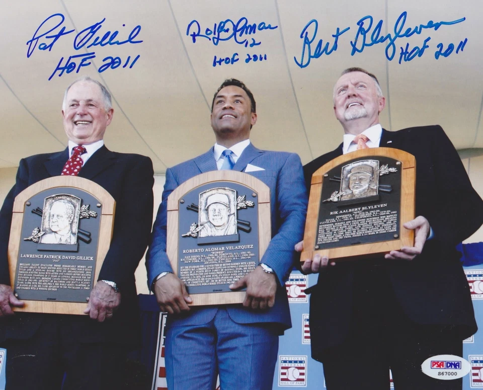 PAT GILLICK ROBERTO ALOMAR BERT BLYLEVEN Signed Autographed Auto 8x10 Photo PSA - Image 1 of 1