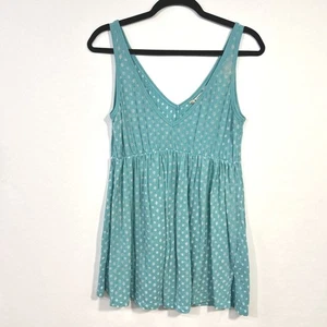Bitten Sarah Jessica Parker Teal Polka Dot Babydoll Tank Dress Boho Retro XL - Picture 1 of 5