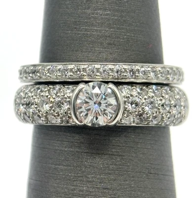 Anillo de platino Tiffany & Co .60CT VVS1 .55CTW y alianza de boda 0,50 DIA con caja Foto 1 de 4