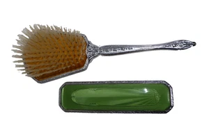 "Antique Style Green Guilloche Enamel Hair Brush Set | Art Deco / Victorian" - Picture 1 of 5