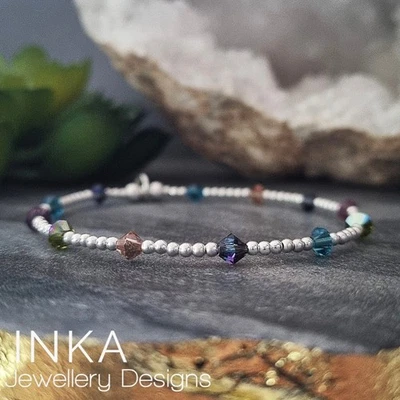 Sterling Silver beaded Stack 925 Bracelet  Coloured Swarovski beads By INKA - Image 1 of 4