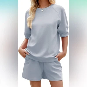 Women's 2 Piece Lounge Sets Summer Matching Outfits Short Sleeve Top Shorts 2XL - Picture 1 of 6