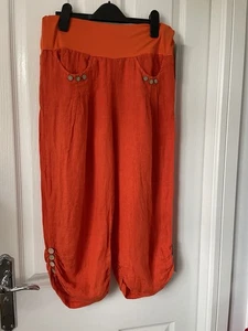 Made In Italy Orange Linen Cropped Trousers Size 10 12 - Picture 1 of 8
