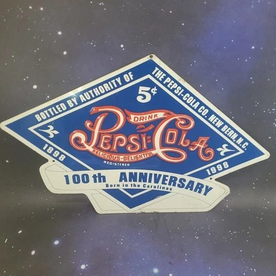RARE Pepsi Cola Diecut Embossed Metal Sign 100th Anniversary New Bern NC 1998 - Image 1 of 4