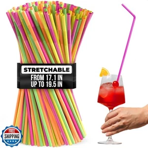 200 Pcs Extra Long Straws Disposable - Flexible Long Plastic Straws, Stretcha - Picture 1 of 5