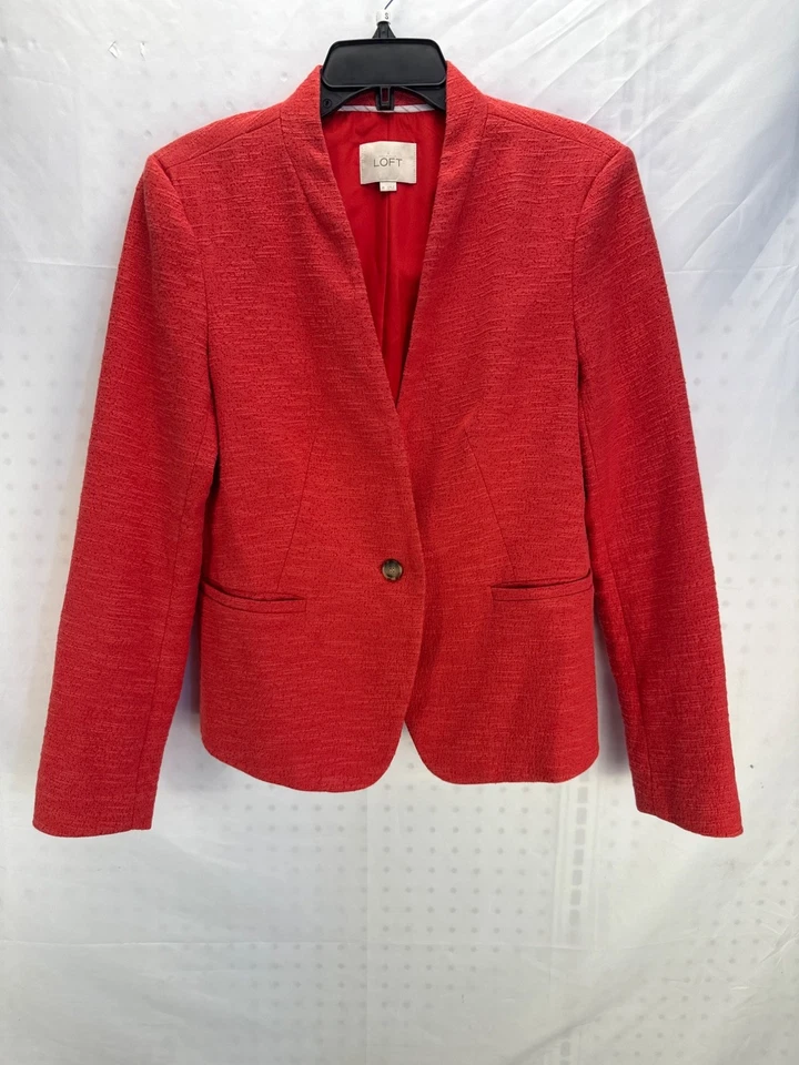 Blazer feminino LOFT vermelho texturizado de um botão tamanho 10 jaqueta de carreira trabalho - Imagem 1 de 4