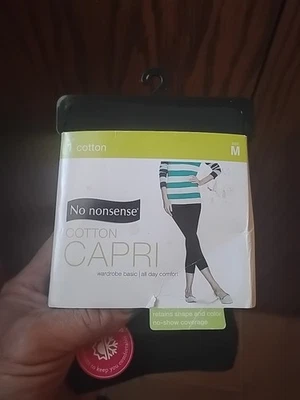 NO NONSENSE LADIES WOMENS BLACK DENIM CAPRI LEGGINGS SIZE M  CASUAL PANTS NEW - Image 1 of 4