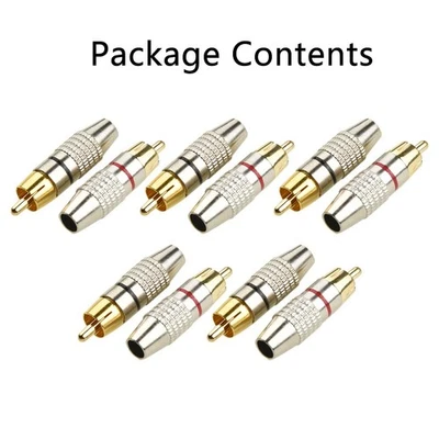 10pcs For RCA Male Audio Video Locking Cable Connector Gold Metal Pack - Image 1 of 4