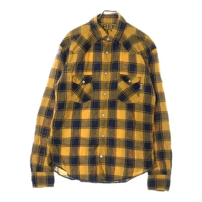 Camisa Occidental FREE CITY Freesity Mezcla de Lino a Cuadros Manga Larga Amarilla Azul Marino Usada Foto 1 de 4