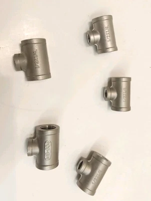 MB-304 Stainless Steel Pipe Reducing Tee 1/2" x 1/2" x 1/4" Threaded # 150 5pk - Image 1 of 4