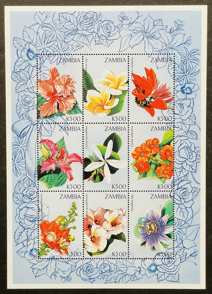 ZAMBIA FLOWERS STAMPS SHEET OF 9 MNH 1997 FLOWER HIBISCUS FLORA PLANT WILDLIFE - Image 1 of 1