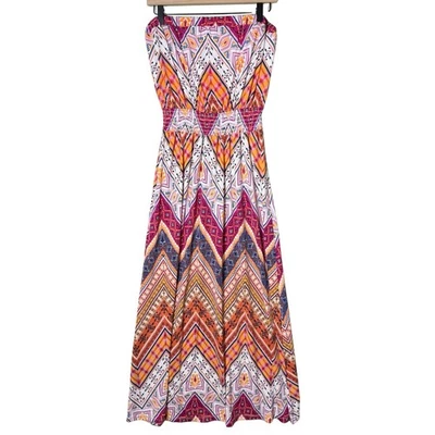 Maxi Vestido Largo Sin Tirantes Geométrico New York & Company Talla L Foto 1 de 4