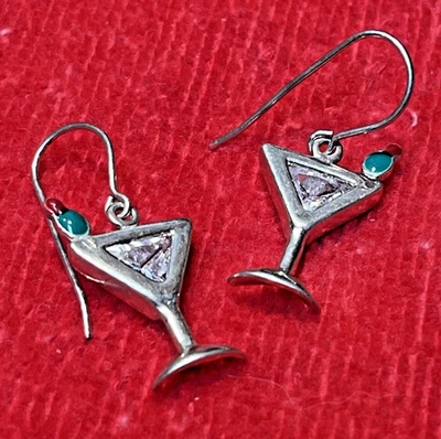 Vaso Martini Shube's vintage de plata de ley 925, cristal blanco, esmalte verde rojo Foto 1 de 4