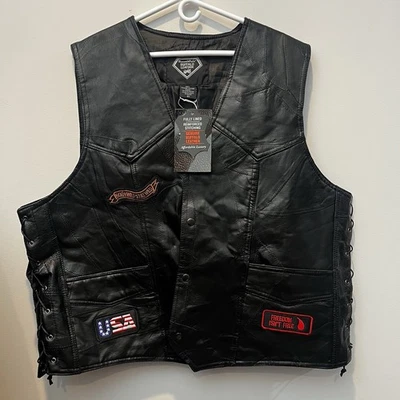 Parche chaleco de motocicleta negro de cuero de búfalo con placa de diamante para hombre bandera águila Foto 1 de 4