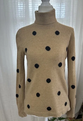 J Crew Talla XS Cachemira Cuello Alto Tostado con Lunares Negros Suave Acogedor Clásico Foto 1 de 4