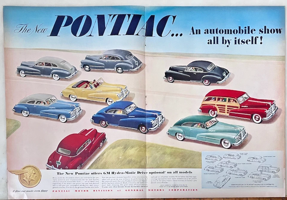 1948 double page magazine ad for 1949 Pontiac - 9 models, an auto show by itself - Image 1 of 1