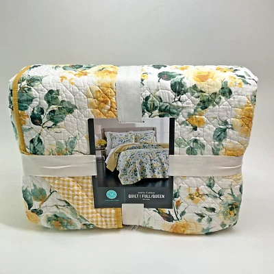 Colcha Martha Stewart Amarela Jardim Floral Rainha Completa Reversível Multi Flor NOVA - Imagem 1 de 4