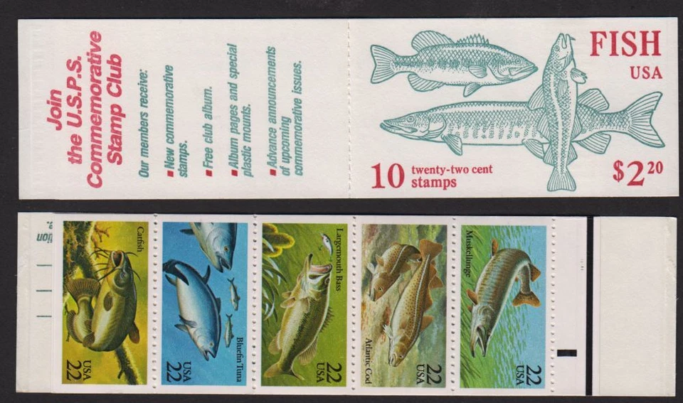 1986 BK154 FISH BOOKLET 5 different plate number 22222 (2 panes Sc 2209a) - Image 1 of 1