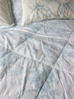 DORMA Duck Egg Blue White Toile Floral Quilted Bedspread & Embroidered cushions