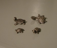 4 Assorted adorable Mini Turtle Pewter Figurines 1-2 inches 1981-82