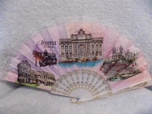 Roma Rome Italia Italy Folding Hand Fan Colosseum, Trevi Fountain, Spanish Steps - Picture 1 of 1
