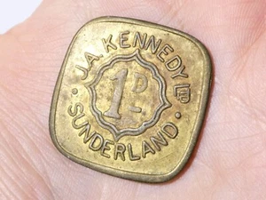 Antique J.A. KENNEDY Ltd. Sunderland One Penny 1D Square Token #X65 - Picture 1 of 7