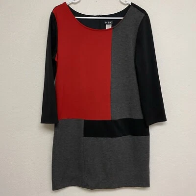 MSK Womens Size 10 Black Gray Red Color Block Dress Stretch Soft EUC - Image 1 of 4